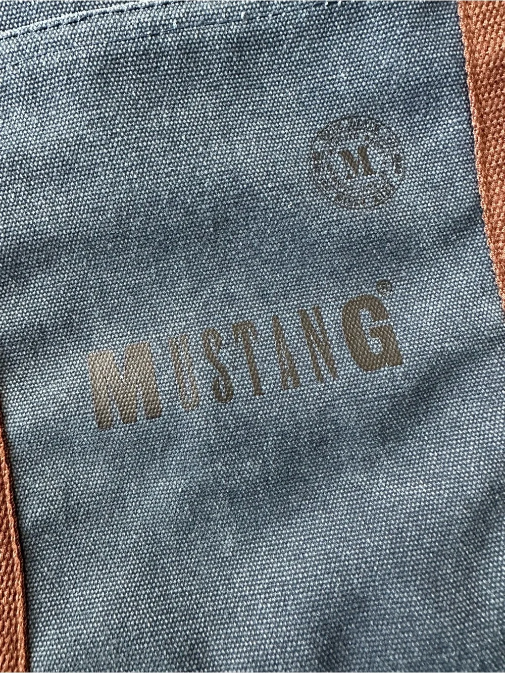 Canvas Messenger Tote in Blue with Brown Straps